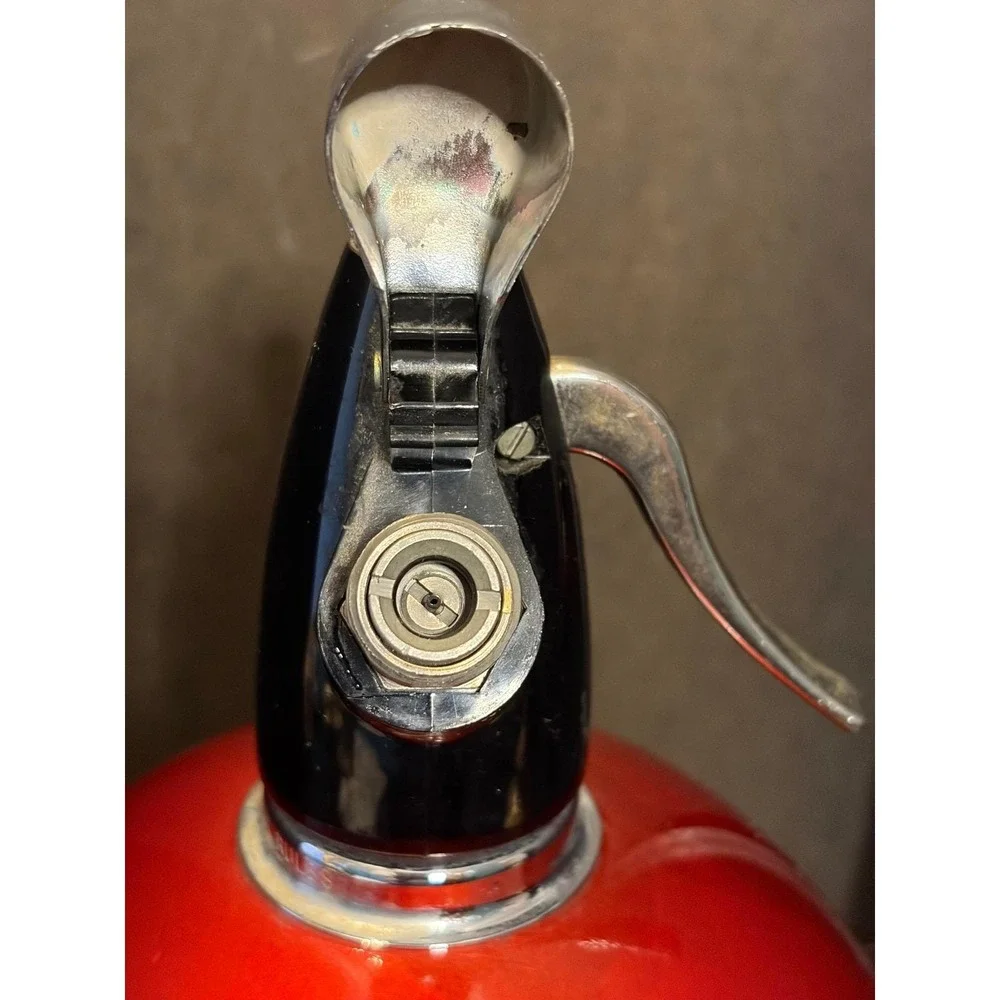 Vintage Sparklets Globemaster Soda Syphon Ruby Red Metallic MCM Seltzer Bottle